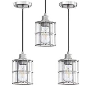 3 Modern Industrial Glass Pendant Lights Brushed Nickel Finish for Kitchen & Bar